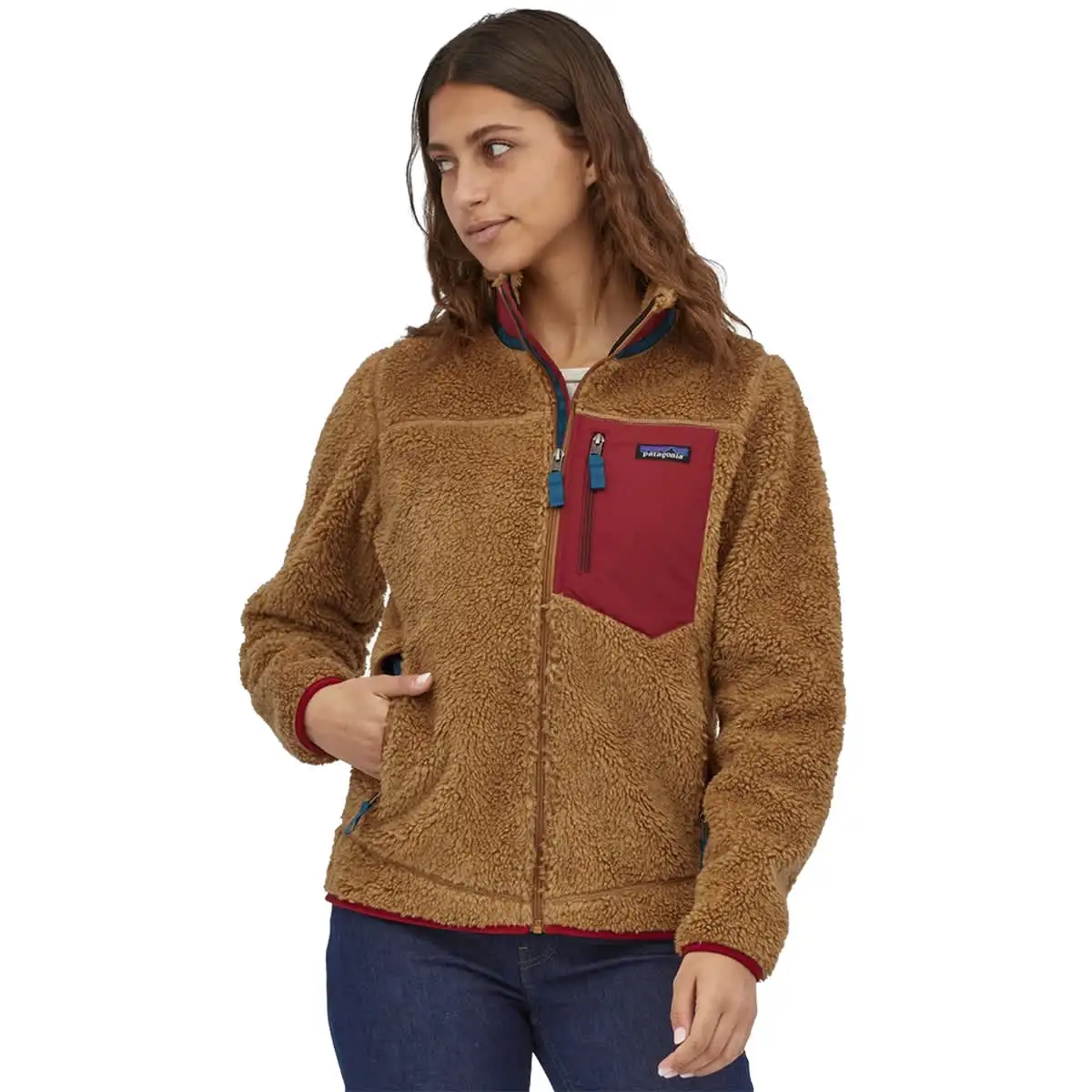 PATAGONIA W'S CLASSIC RETRO-X JKT NEST BROWN W/WAX RED 23 â Image 2