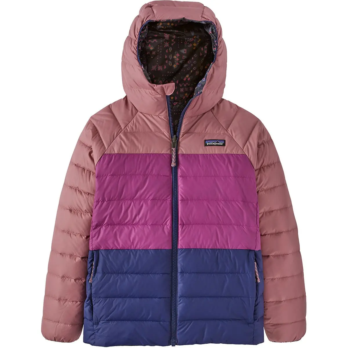 PATAGONIA K'S REVERSIBLE DOWN SWEATER HOODY WANDERING WOODS: INK BLACK 23 – Image 2