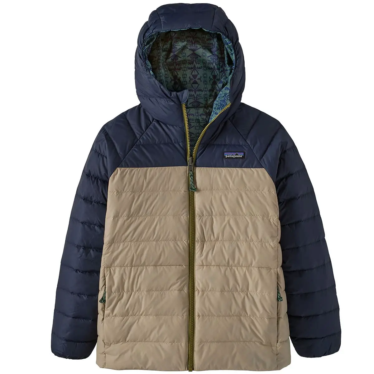 PATAGONIA K'S REVERSIBLE DOWN SWEATER HOODY TREELINE: NEW NAVY 23 â Image 2