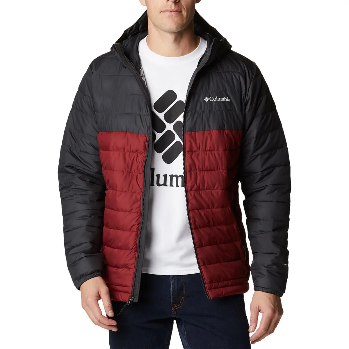COLUMBIA POWDER LITE HOODED JKT RED JASPER SHARK 22